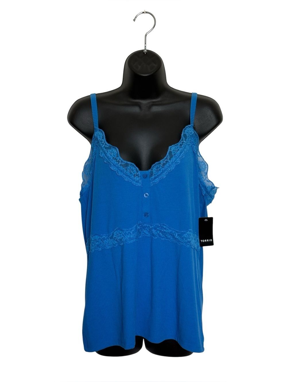NWT Torrid SuperSoft Ribbed Scalloped Lace Cami French Blue Sz 2X 18 20